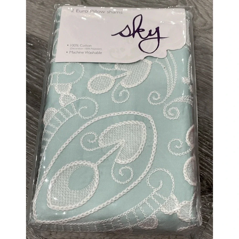 NET‎ Sky Allegra 2 Euro Pillow Shams 100% Cotton Baby Blue 26x26 $155
